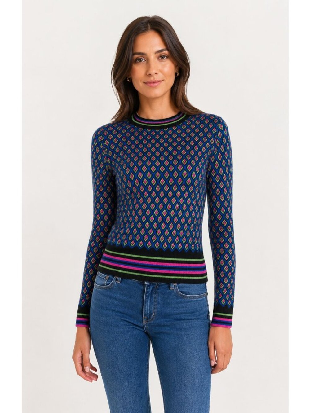 NWT $1K Red Valentino Long Sleeve Tulip Print Sweater Navy Multi  Size Small